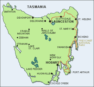 East coast route  of the bicycle tours of Green island Tours in Tasmania